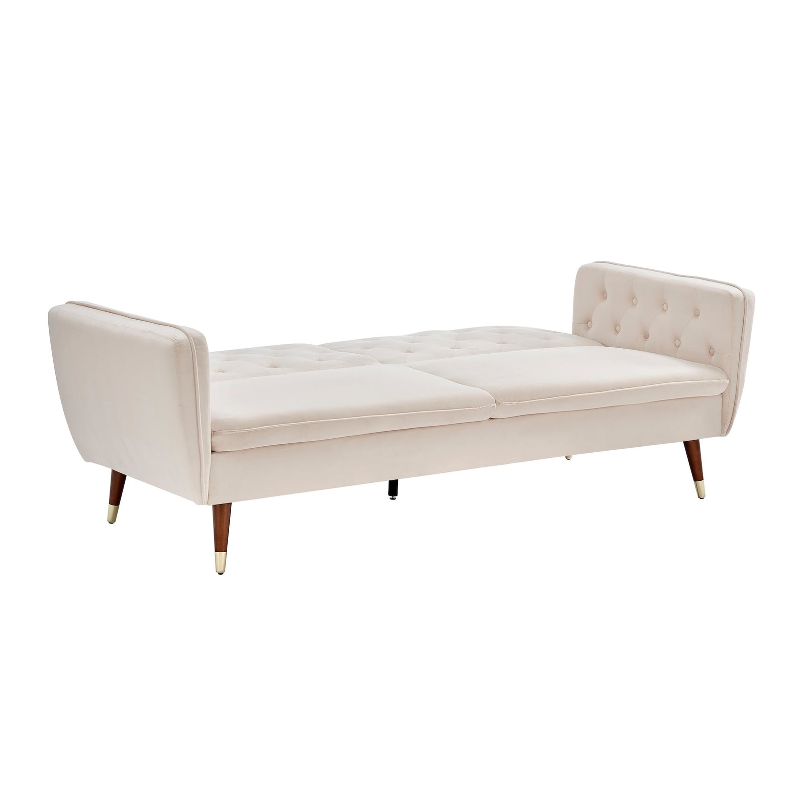 Velvet Click Clack Button Back Sofa Bed - 3 Seater | Cream
