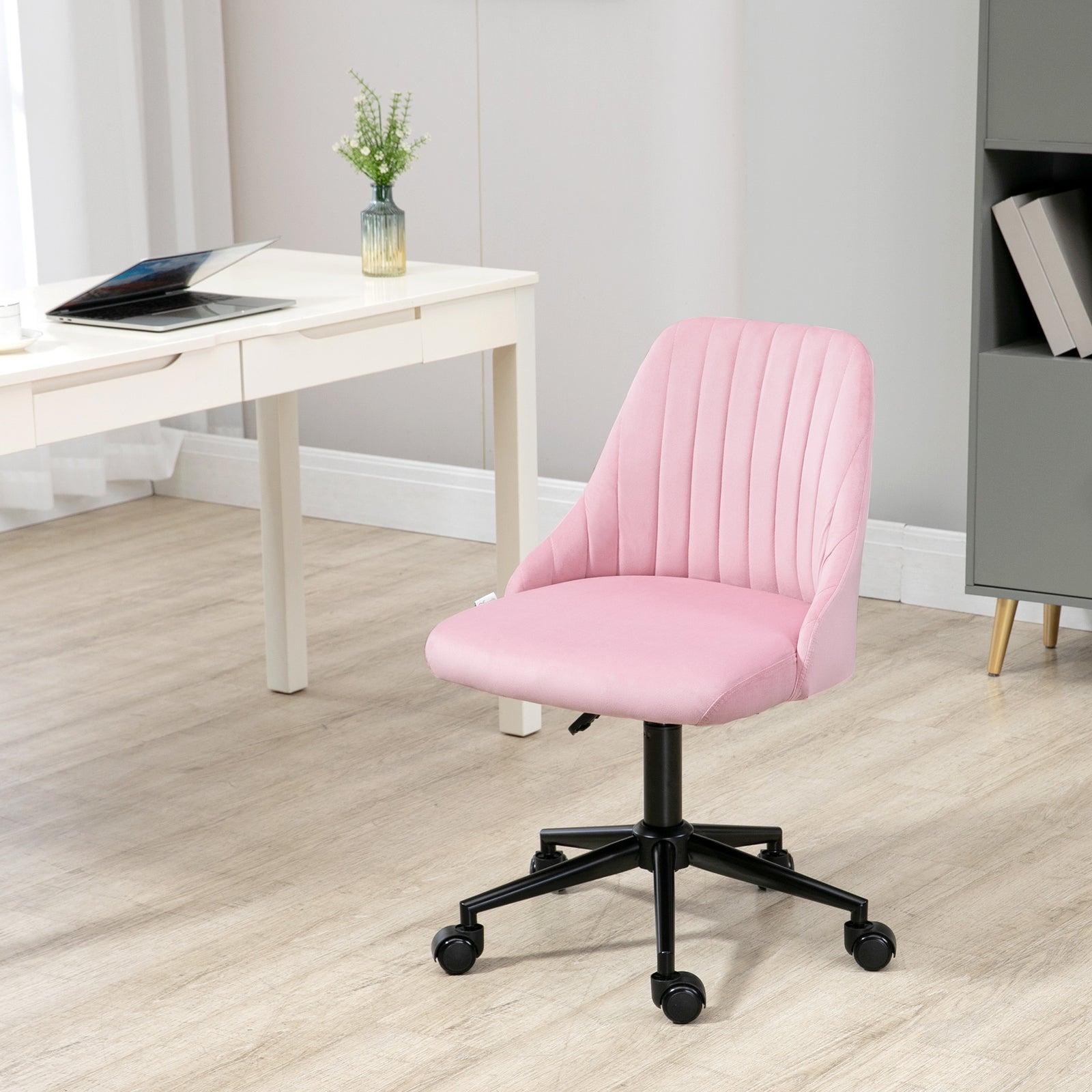 Velvet Office Chair With Adjustable Height And Wheels, Pink