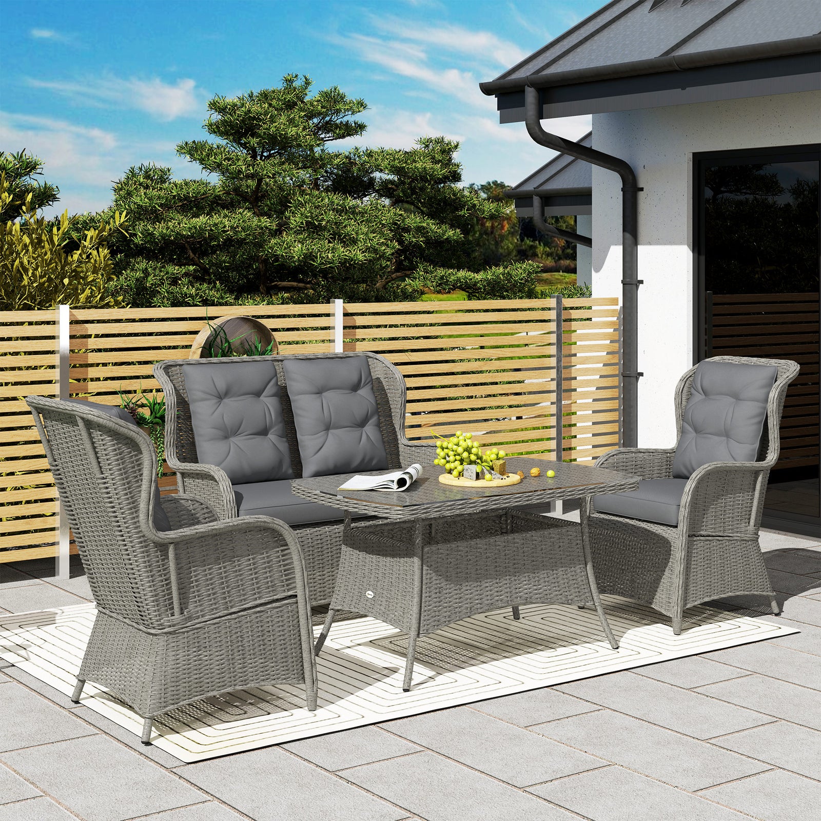 4 Pcs Outdoor Rattan Sofa Set, Wicker Sectional Sofa Set