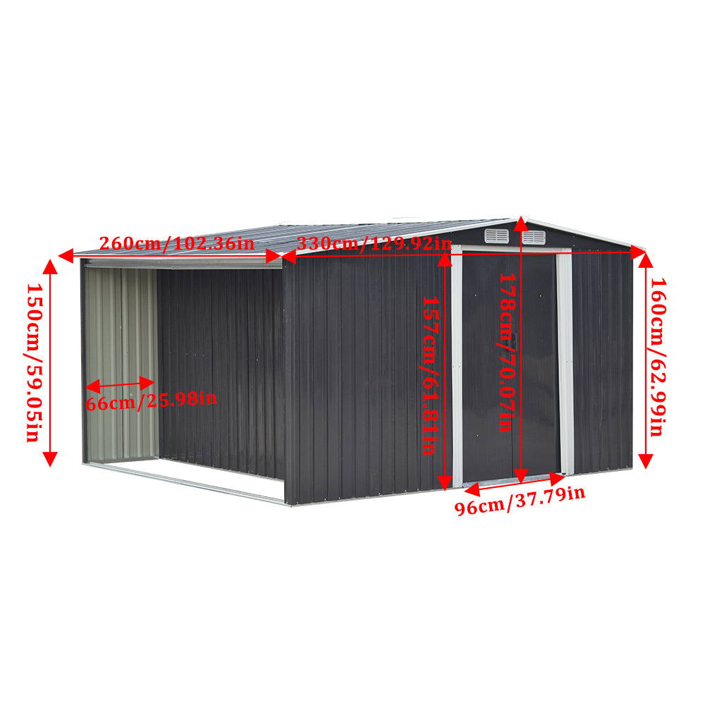 8x8ft Outdoor Garden Metal Storage Shed With Log Rack Waterproof Tool Firewood Storage | Large | Black
