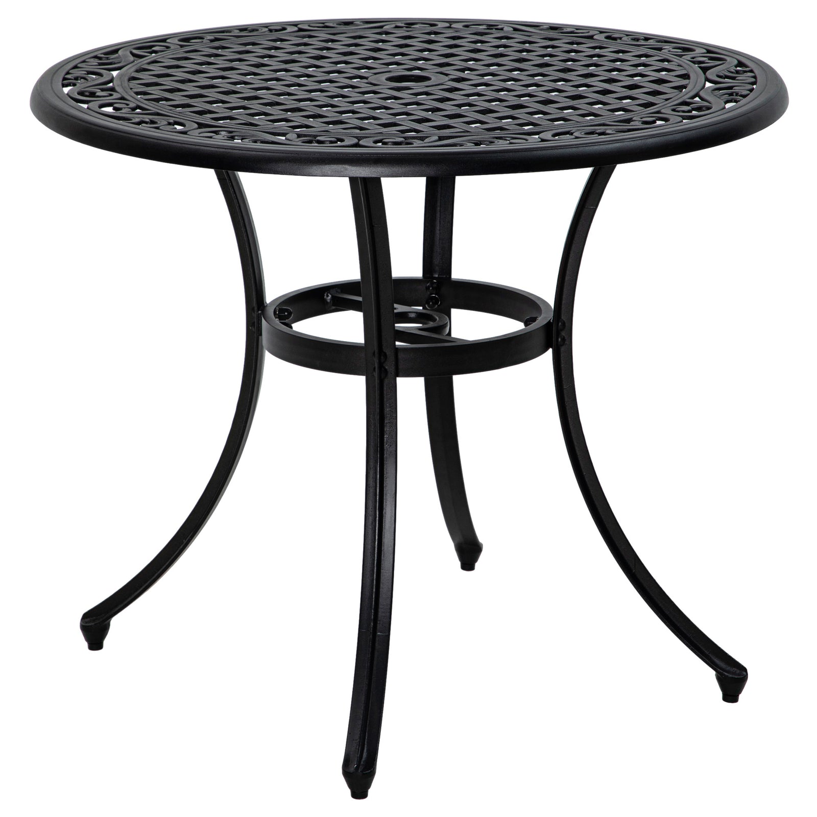 Garden Table W/ Parasol Hole, Cast Aluminum, Black