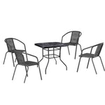 5 Pieces Garden Dining Set Garden Tempered Glass Square Table With Rattan Chairs