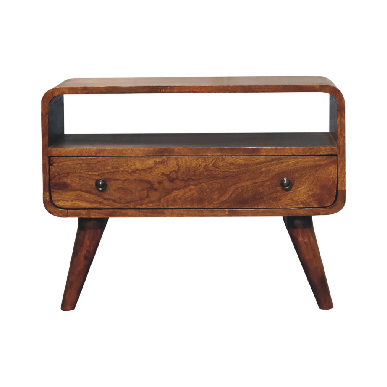Solid Wood Mini Chestnut Curved Media Unit