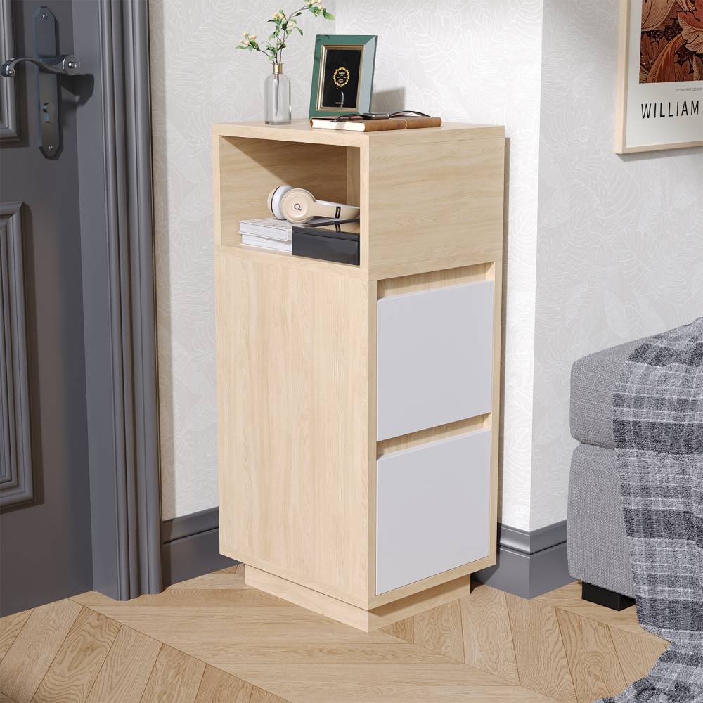 Minimalist Bedside Table With Drawers | Natural & White