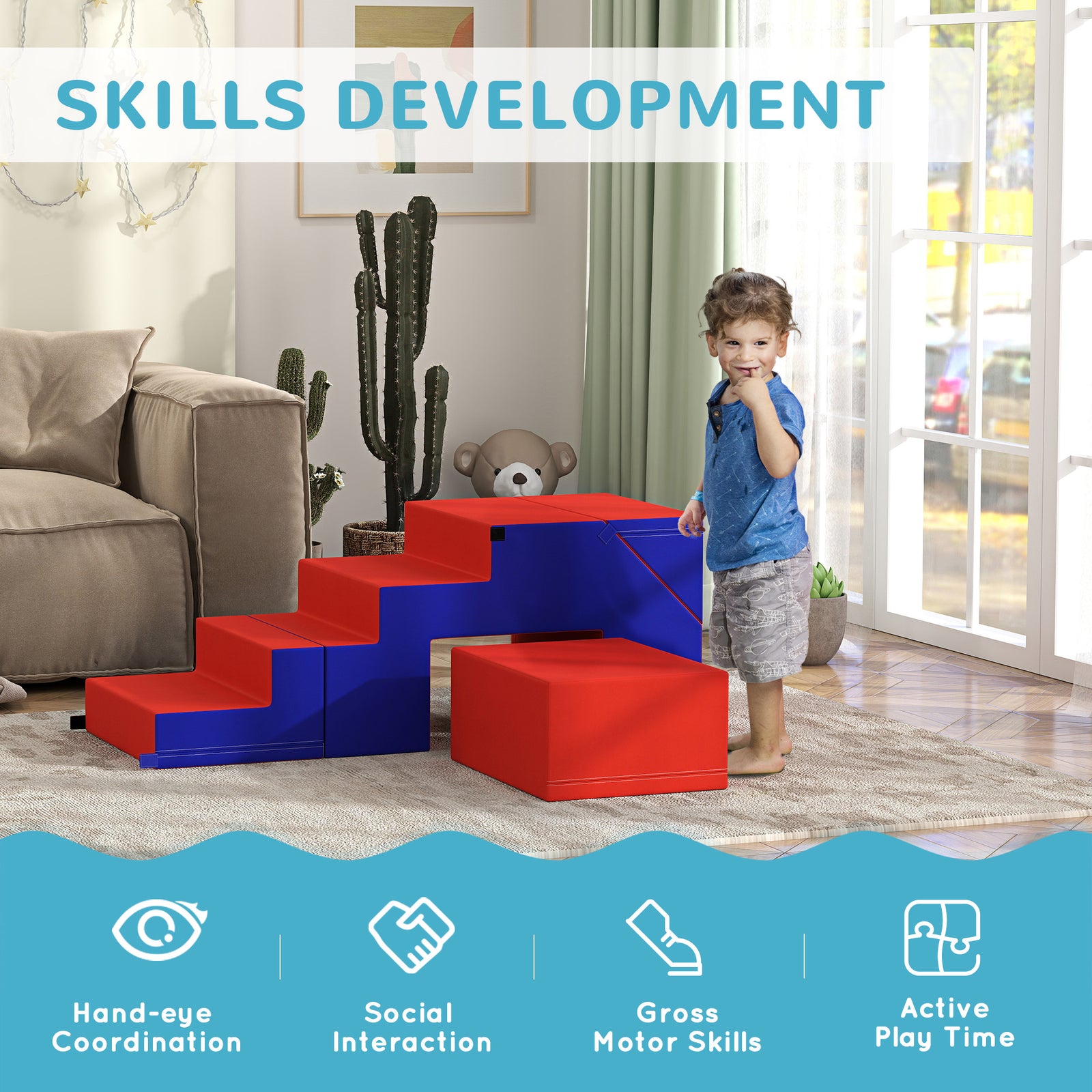 2-piece Soft Play Set, Baby Foam Climber Block For Toddler | Blue