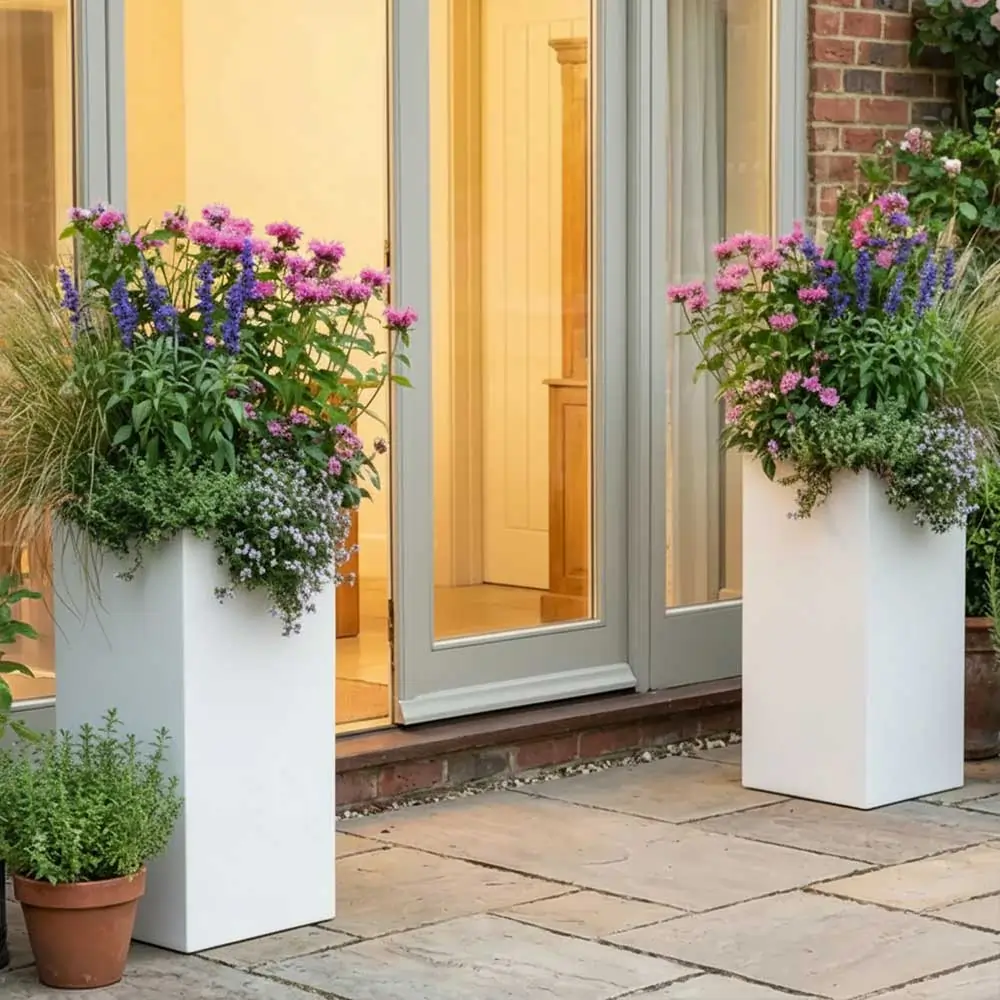 Zinc Galvanised Tall Square Planter | 32cm x 32cm x 75cm | White