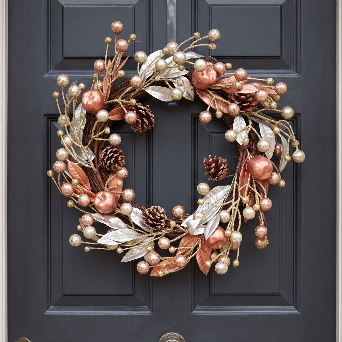 HOMESCAPES Champagne Pinecone & Apple Christmas Wreath
