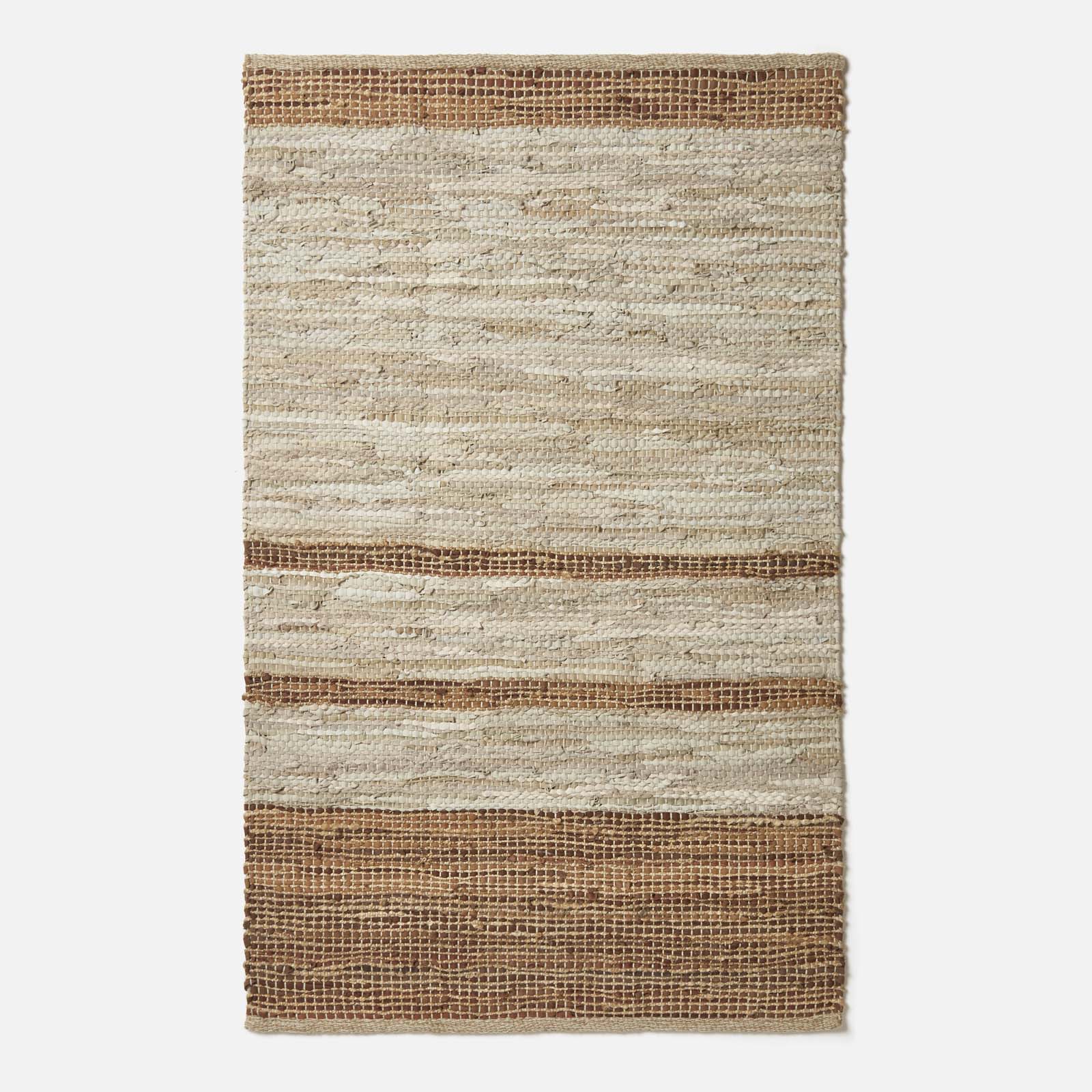 Recycled Leather Handwoven Stripe Rug | 150cm x 95cm | Brown