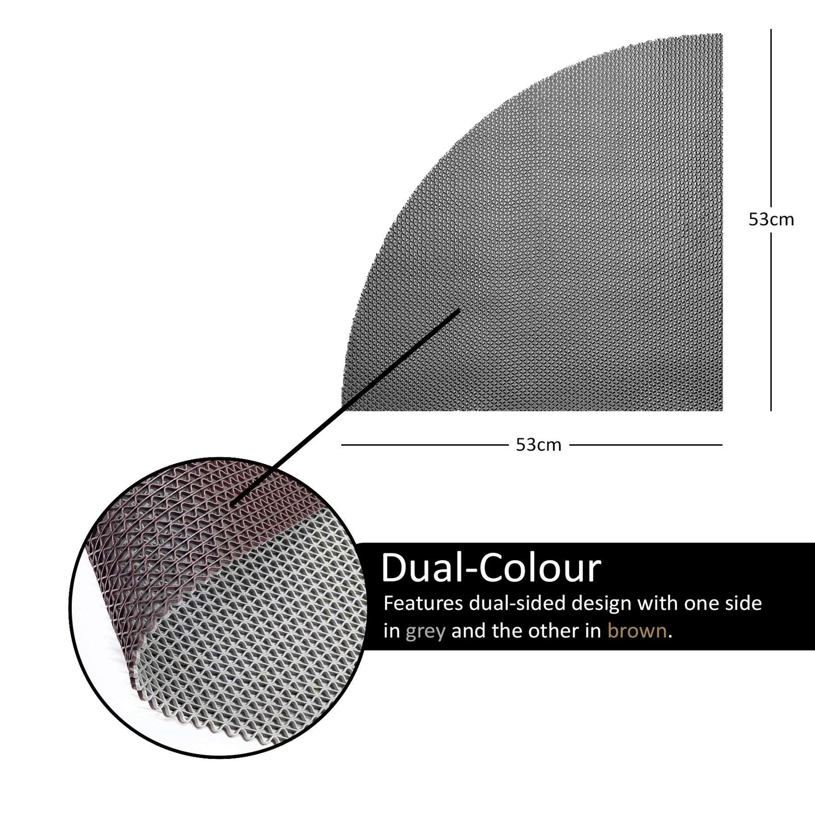 Reversible Shower Mat In Dual-colour- Quadrant Shower | 53cm x 53cm | Brown & Grey