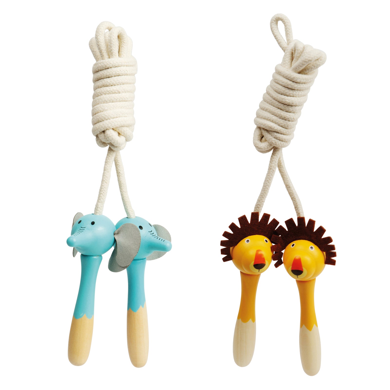 2pcs Wooden Animal Skipping Ropes - Lion and Elephant