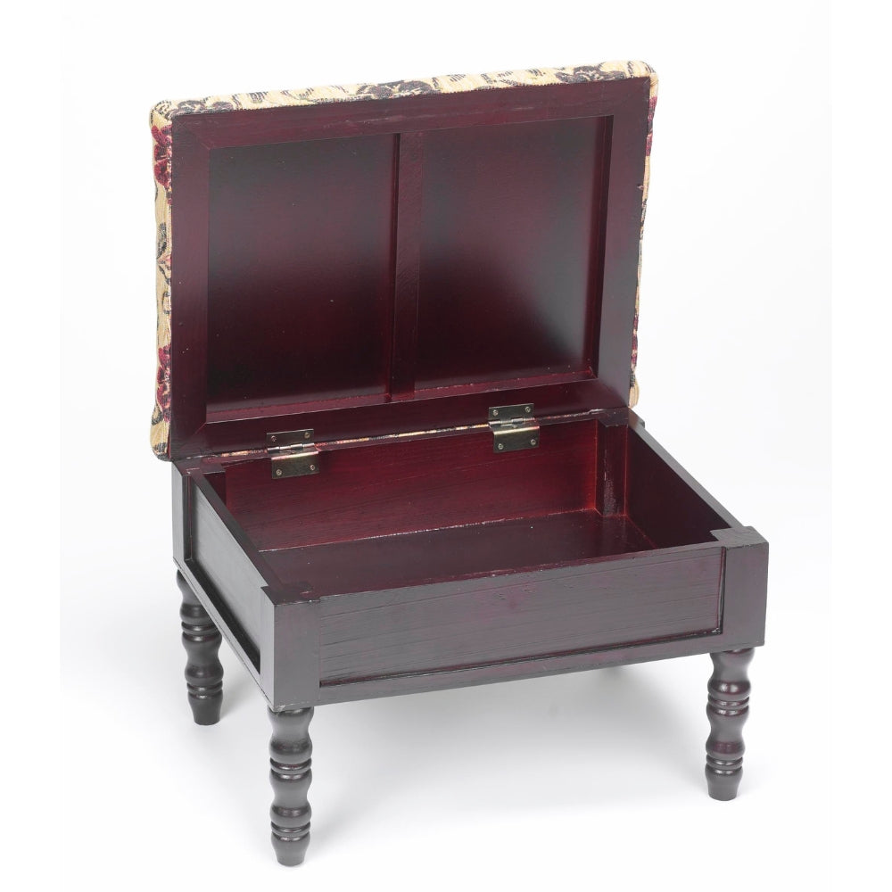 Storage Footstool Floral Fabric Lid Wooden Frame