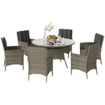 7-piece Pe Rattan Set, Outdoor Dining With Cushions