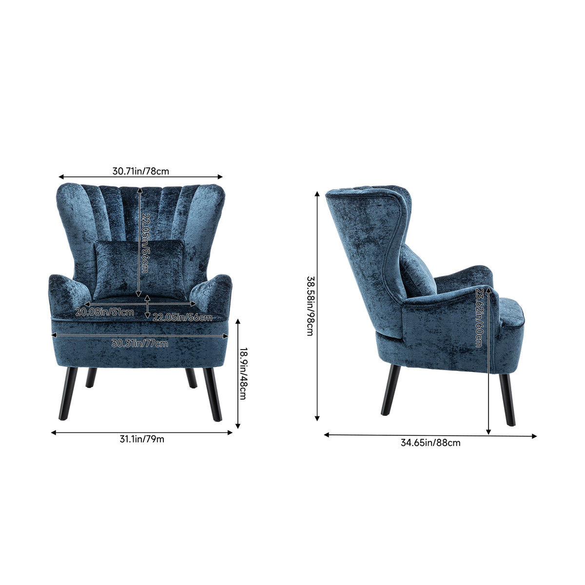 Breeins Upholstered Wingback Single Sofa Accent Chair With Wooden Legs