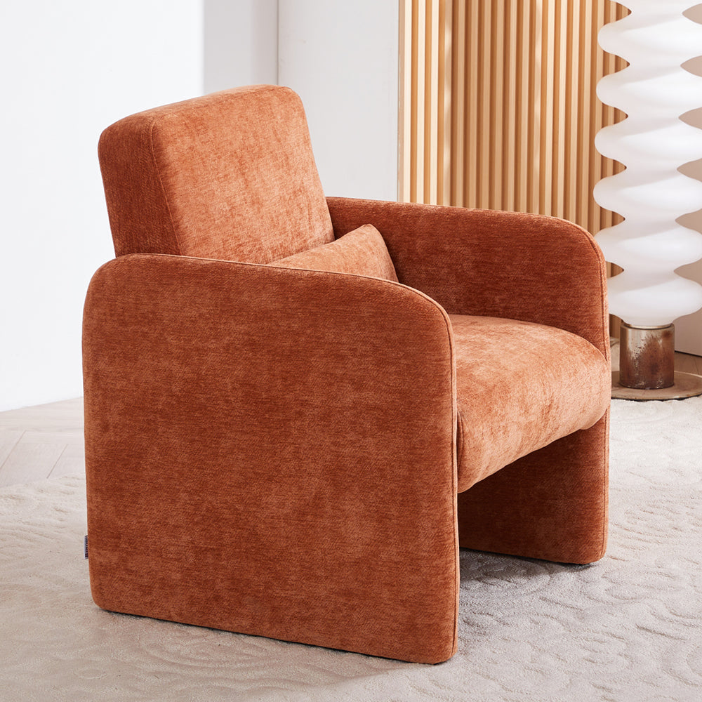 Chenille Modern Accent Chair With Lumbar Pillow | Orange