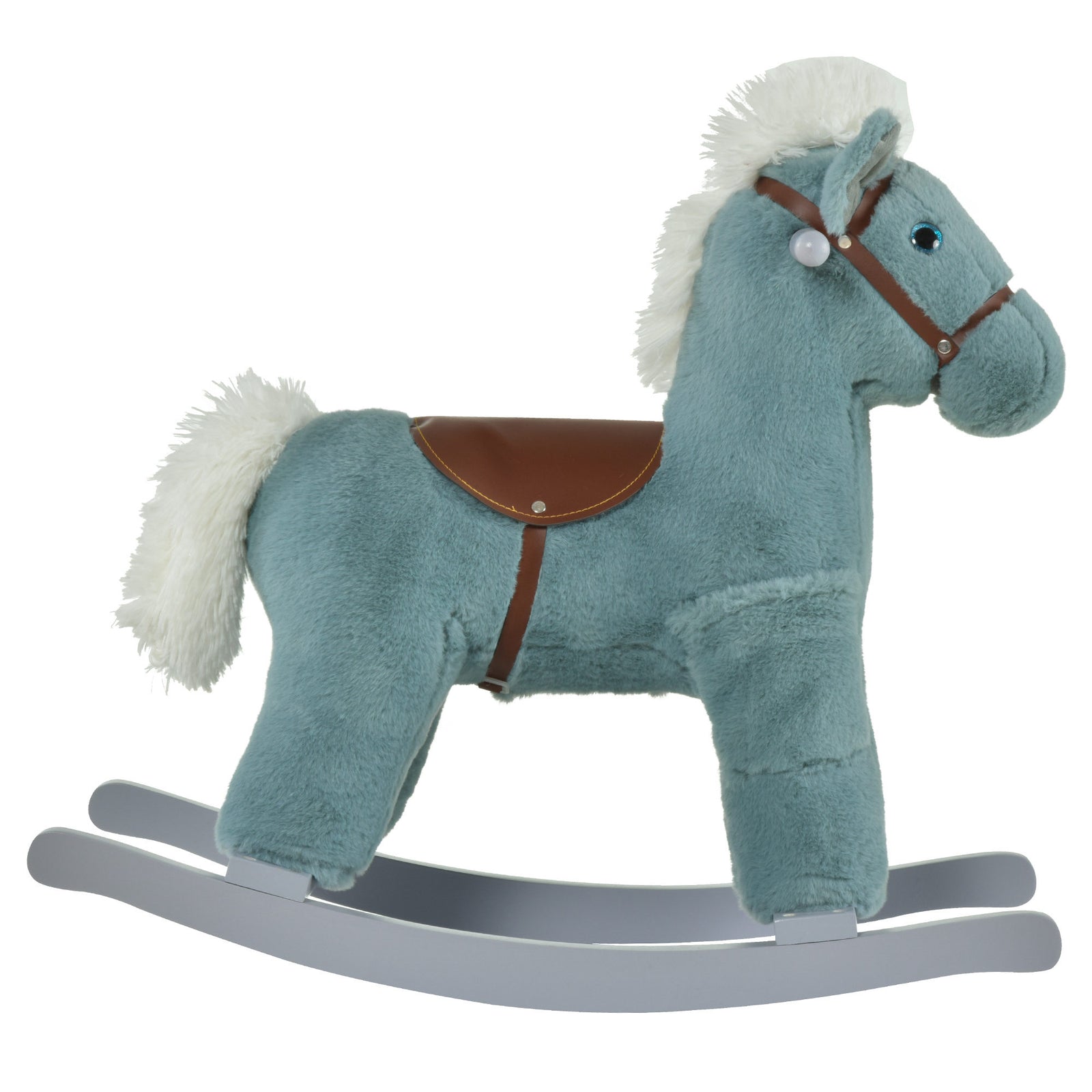 Kids Plush Ride-on Rocking Horse With Plush Toy Sound Handle Grip | Blue