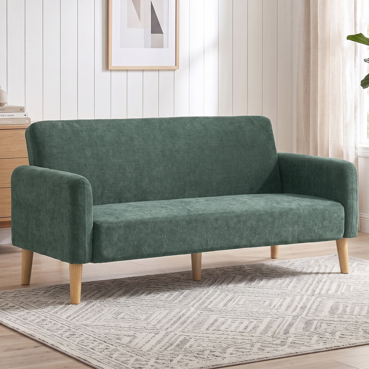 2 Seater Sofa, Velvet Small Couch With Plush Backrest | Dark Green