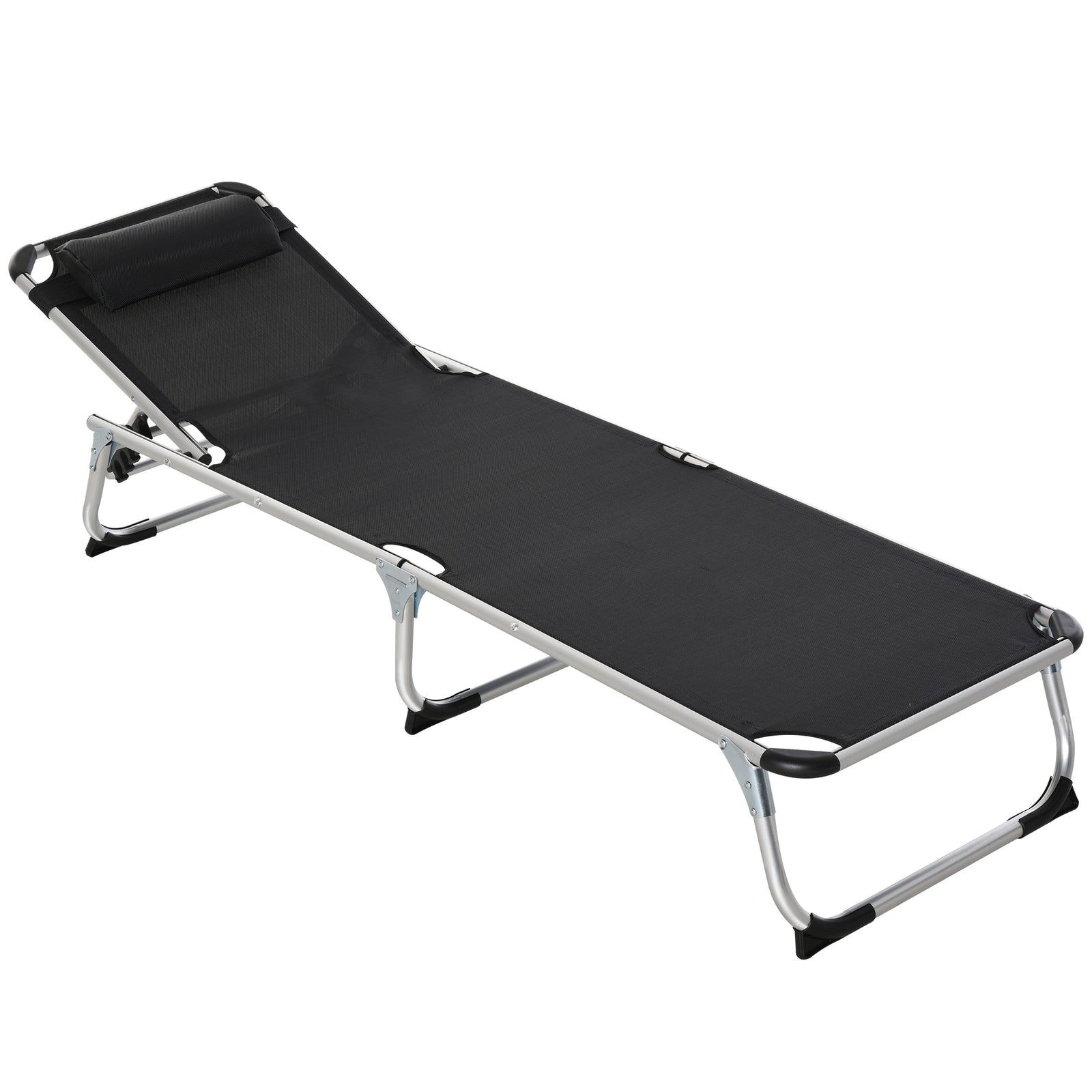 Folding Outdoor Lounger W/ Pillow | Black