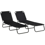 2 Folding Sun Loungers W/ Adjustable Backrest