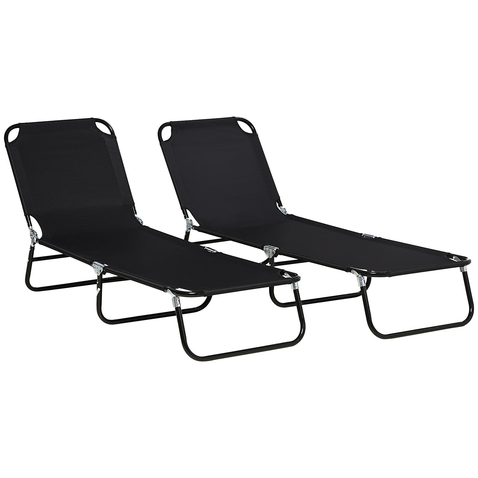 2 Folding Sun Loungers W/ Adjustable Backrest