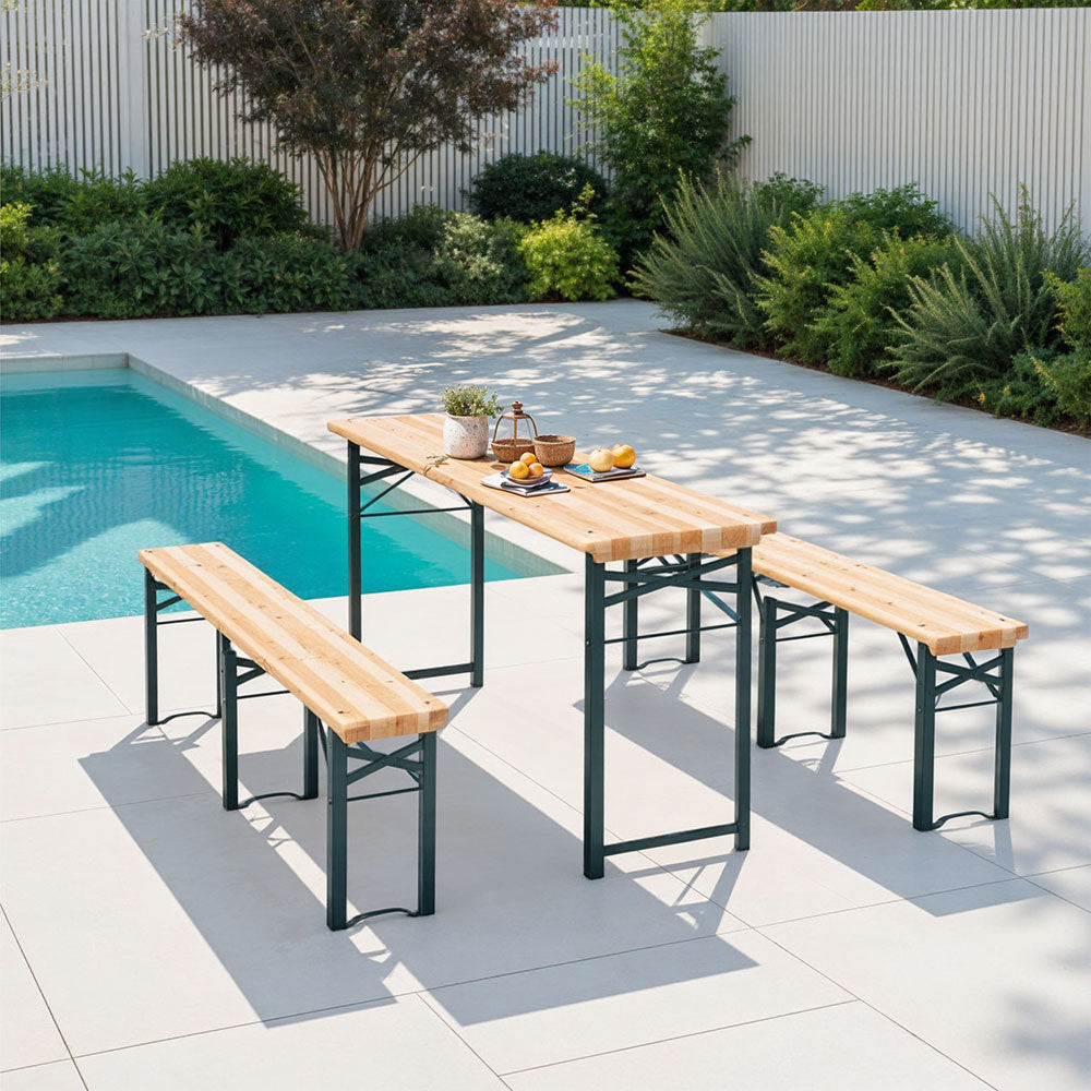 3-piece Picnic Table Sets Wooden Foldable Table Benches Set