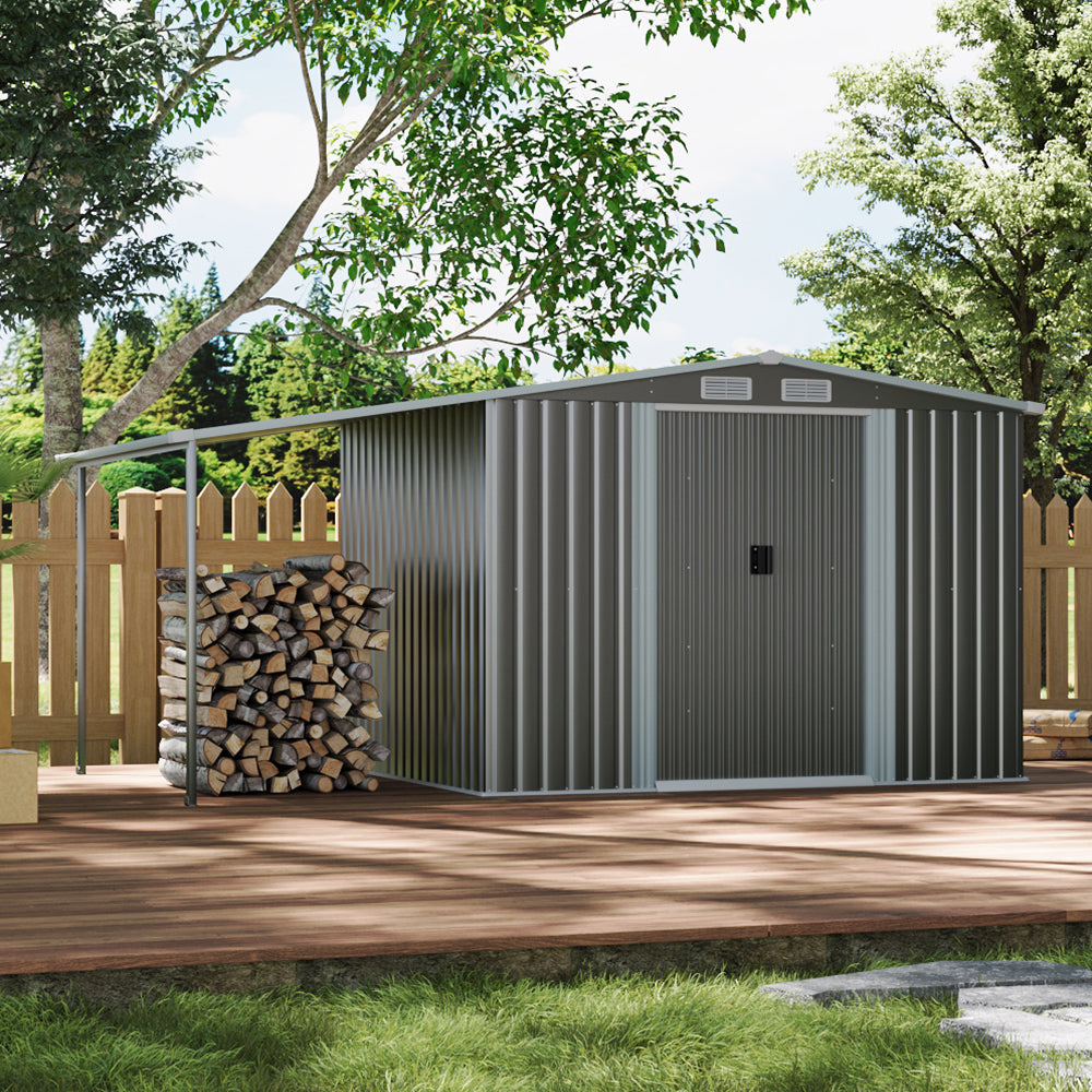 8.14 ft x 6.8ft Outdoor Metal Storage Shed With Extended Roof
