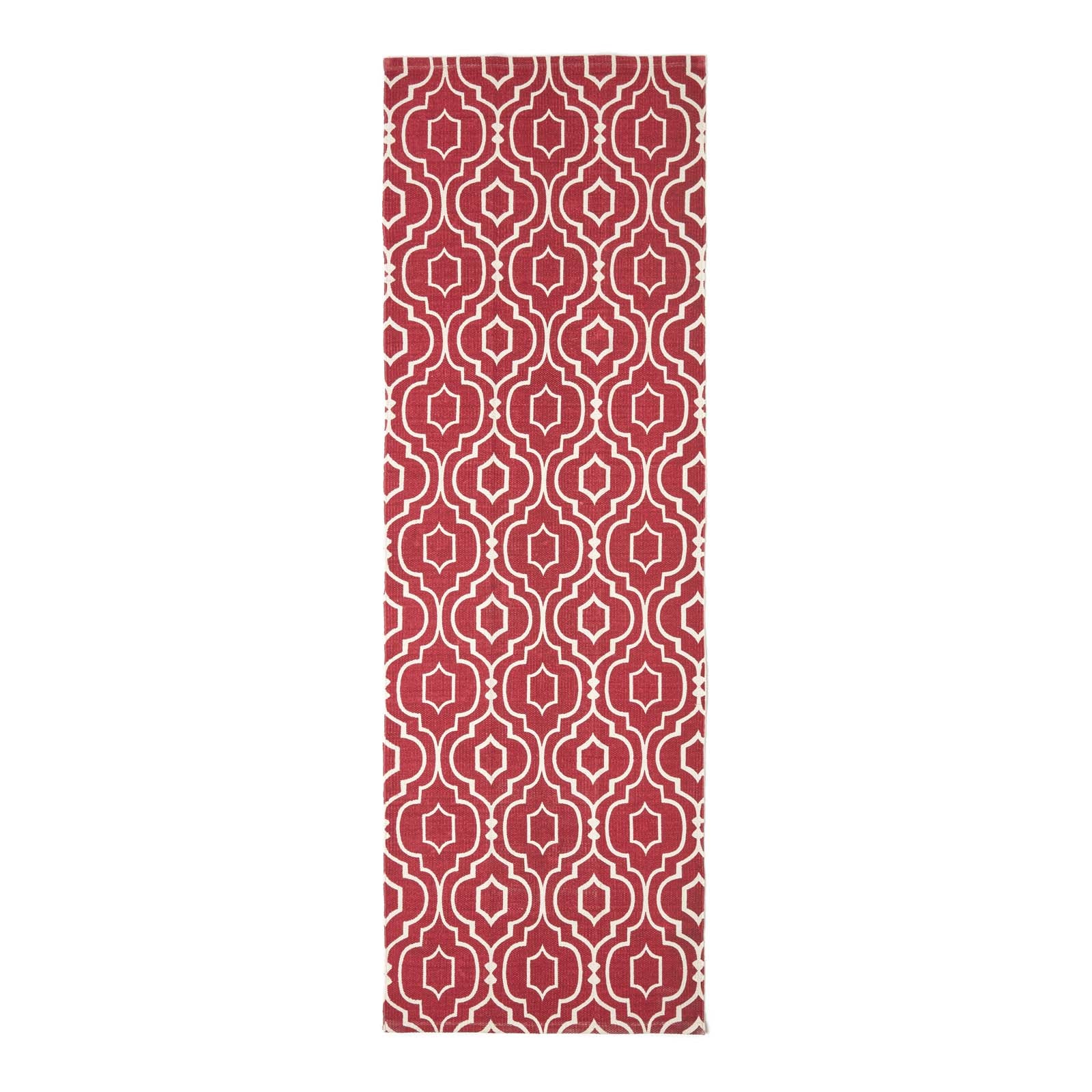 Riga 100% Cotton Printed Patterned Rug Hall Runner, 66 X 200 Cm | 200cm | Red