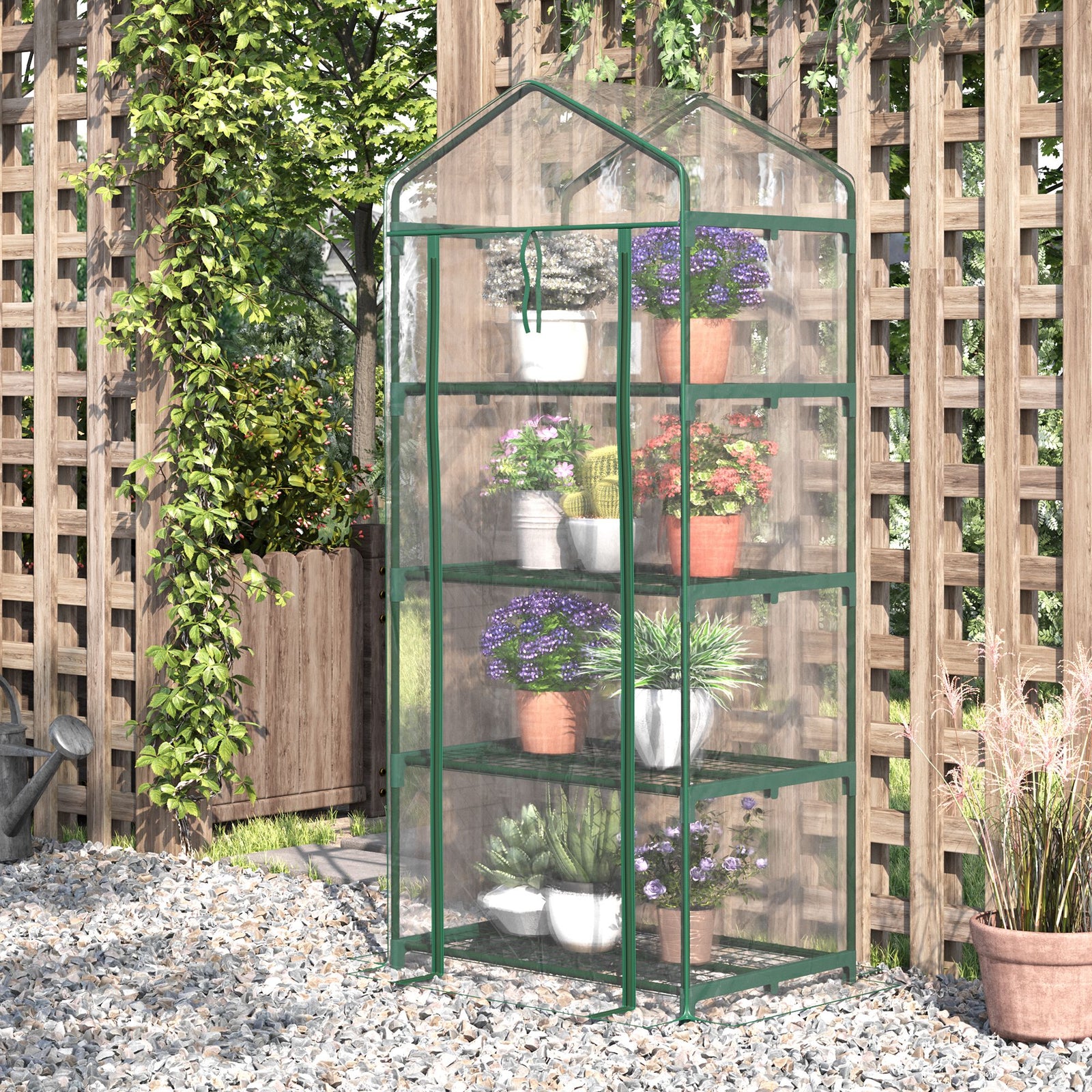 4-tier Portable Greenhouse W/ Pe Cover | Green