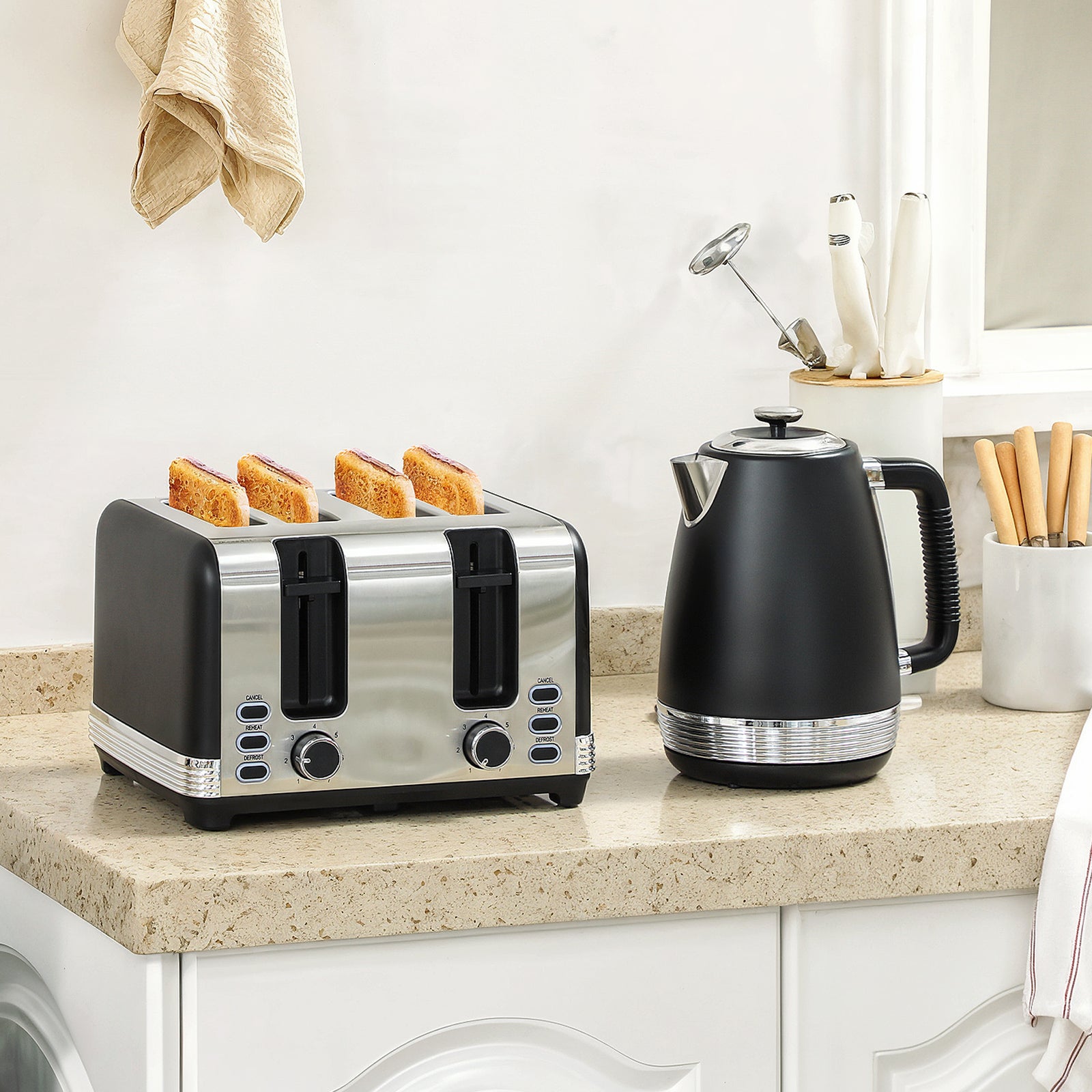 Quick Boil Kettle & Toaster Set | Black
