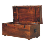 Solid Wood Brown Buffalo Hide Leather Storage Trunk