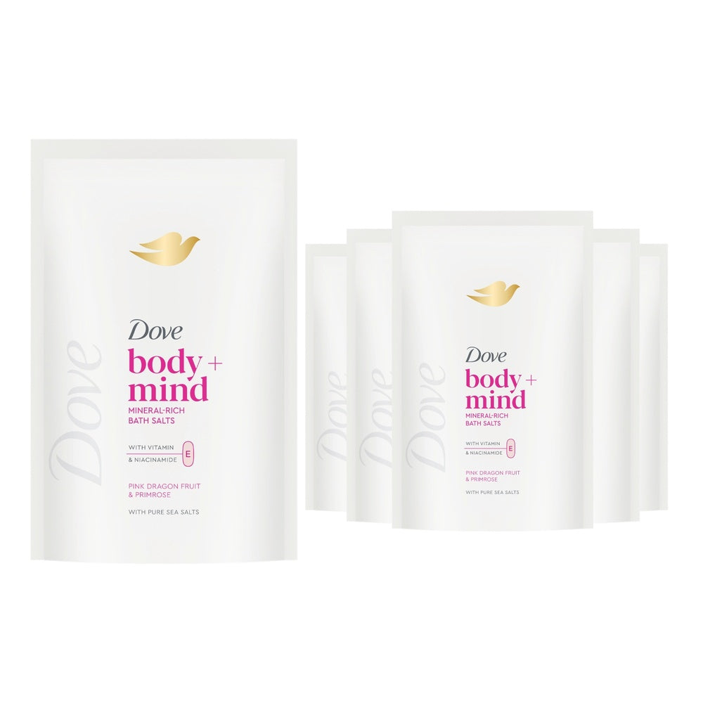 Body + Mind Mineral-rich Bath Salts, Dragon Fruit & Primrose, 400g | Set-of-6