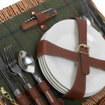 Green Tweed Classic Picnic Wicker Basket | 4 Person | Green