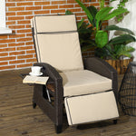 Outdoor Recliner Chair W/ Cushion, Pe Rattan Reclining | Khaki