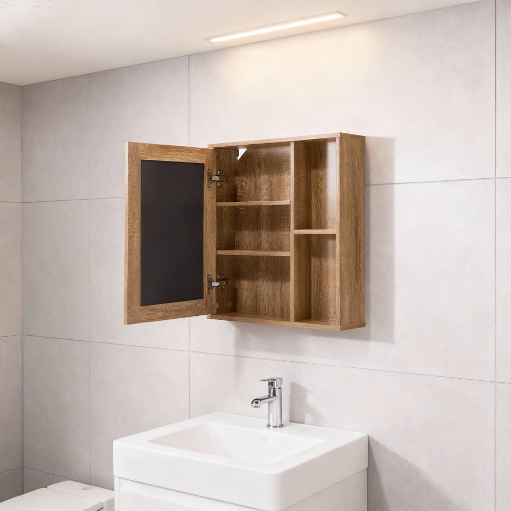 Wall-mounted Bathroom Mirror Cabinet With Adjustable Shelves