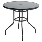 Round Metallic And Tempered Glass Garden Table With Parasol Hole Outdoor - 80cm/105cm Dia X 72 Cm H | Medium | Black
