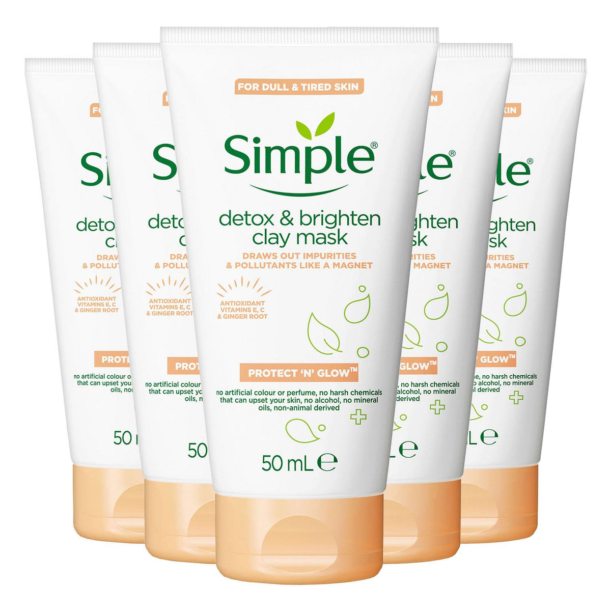 Detox & Brighten Clay Mask For Dull & Tired Skin, 5pk Of 50ml | Set of 5 | White