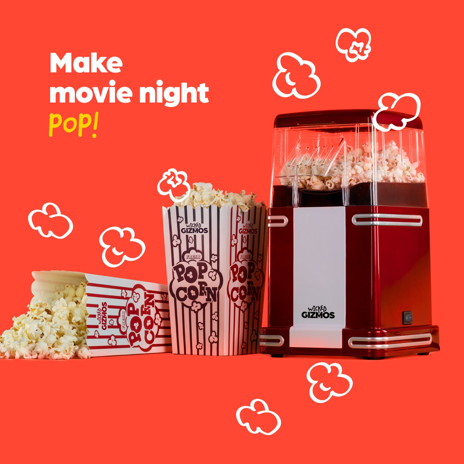 1200w Red Retro Popcorn Maker Hot Air Machine With 6 Boxes