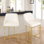 Modern Velvet Upholstered Bar Stools With Metal Legs, Set Of 2 – Contemporary Design, Comfortable Padded Seat, And Anti-slip Base | White