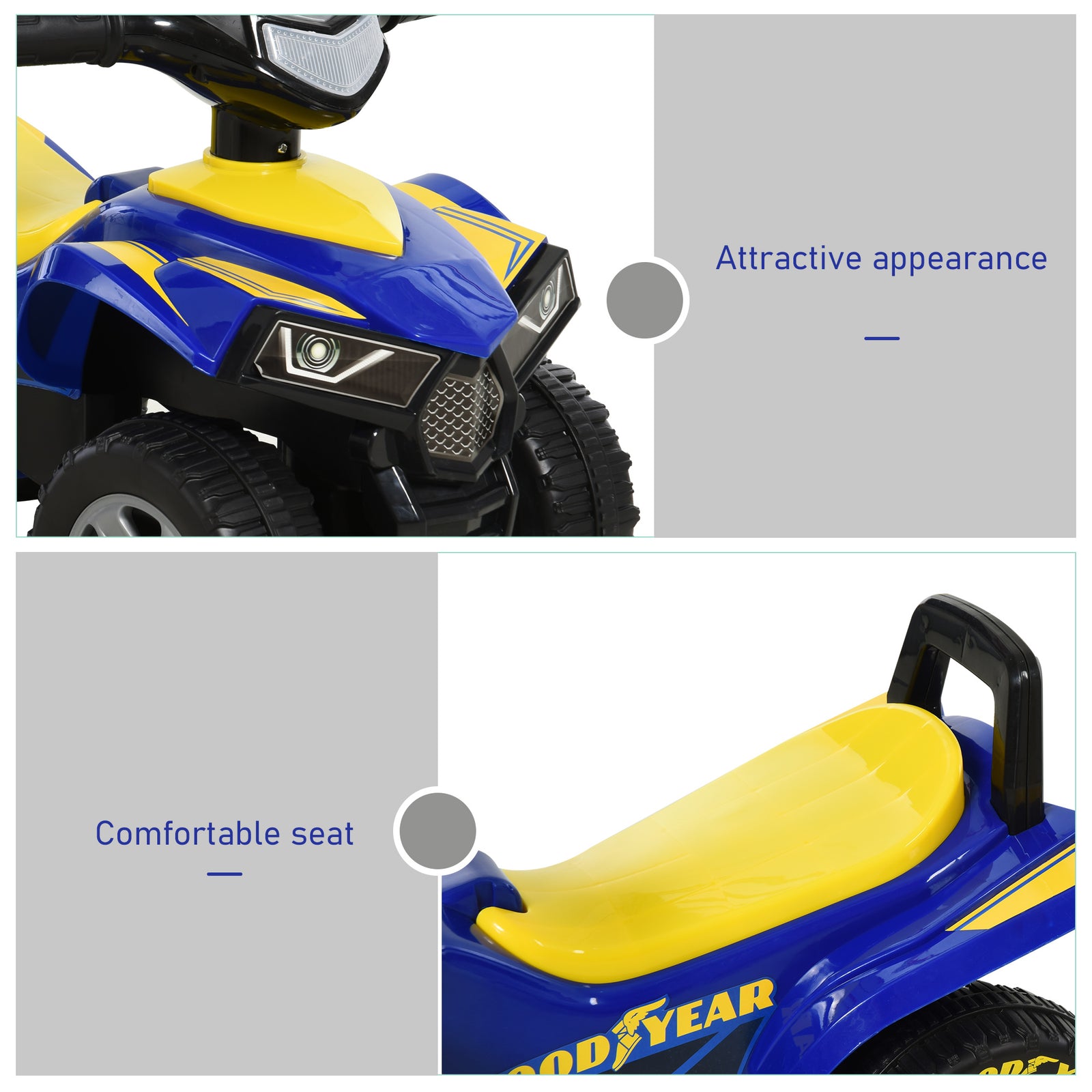 Goodyear Baby Quad Ride-on Walker W/ Lights Horn Storage 18-36 Months