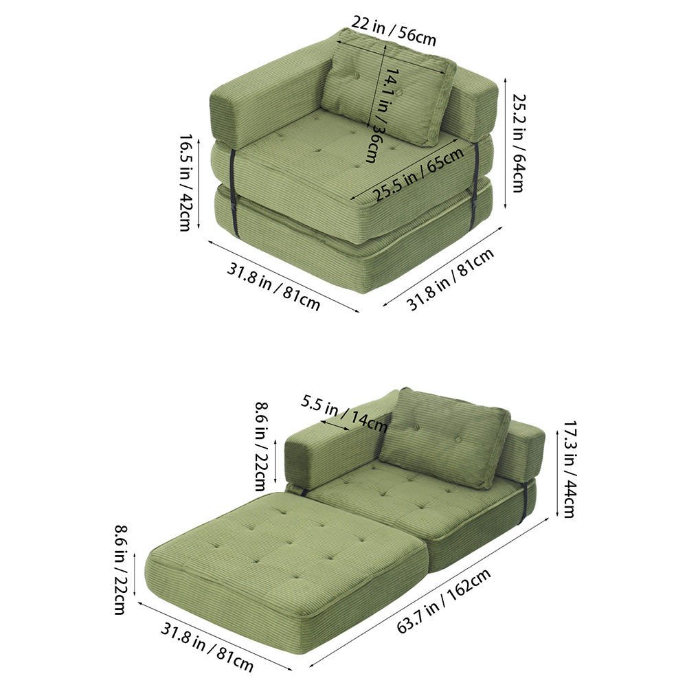 Folding Sofa Bed With Pillow | Green