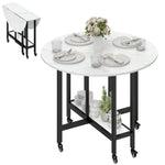 Folding Dining Table, Drop Leaf Table With Open Shelf, White Marble | L | White