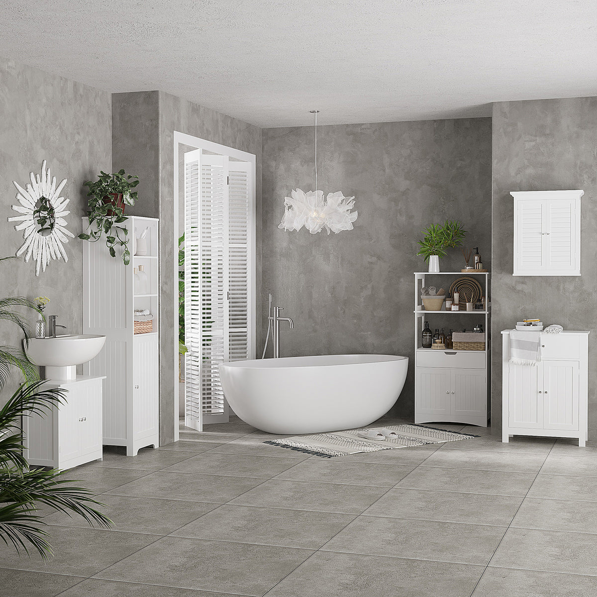HOMCOM Freestanding Bathroom Tall Cabinet With Adjustable Shelf, White