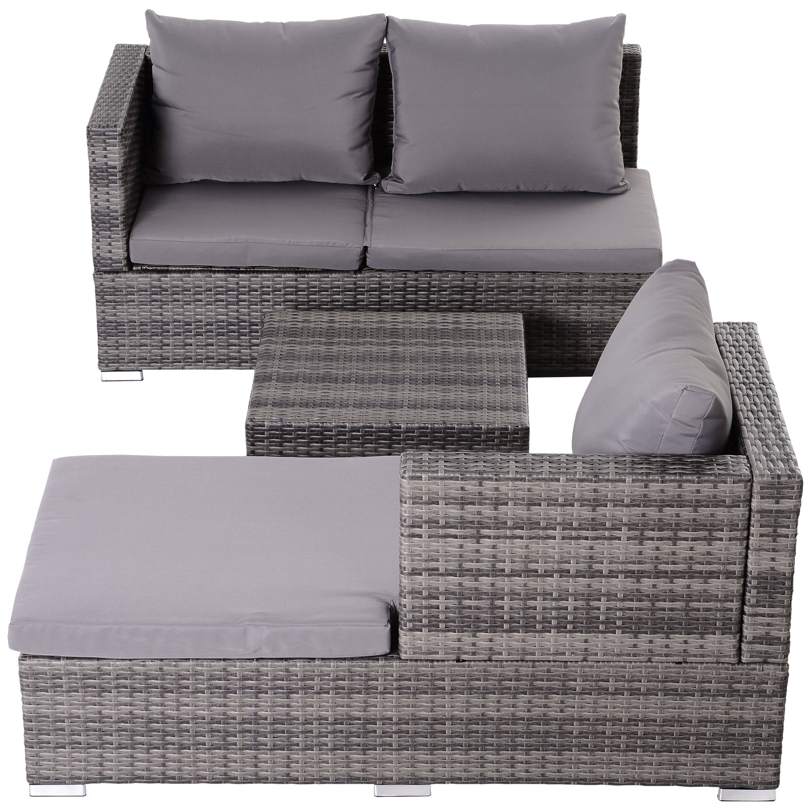 Rattan Garden Sofa Set Storage Table Wicker Patio Lounger | Gray
