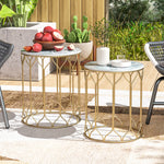 Nesting Small Garden Table Set Of 2 W/ Marble Effect Top | Multi Colour