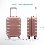 55x35x25cm Lightweight Suitcase - Cabin Carry On - Hard Shell - 4 Wheels Overhead Luggage | Cabin | Rose