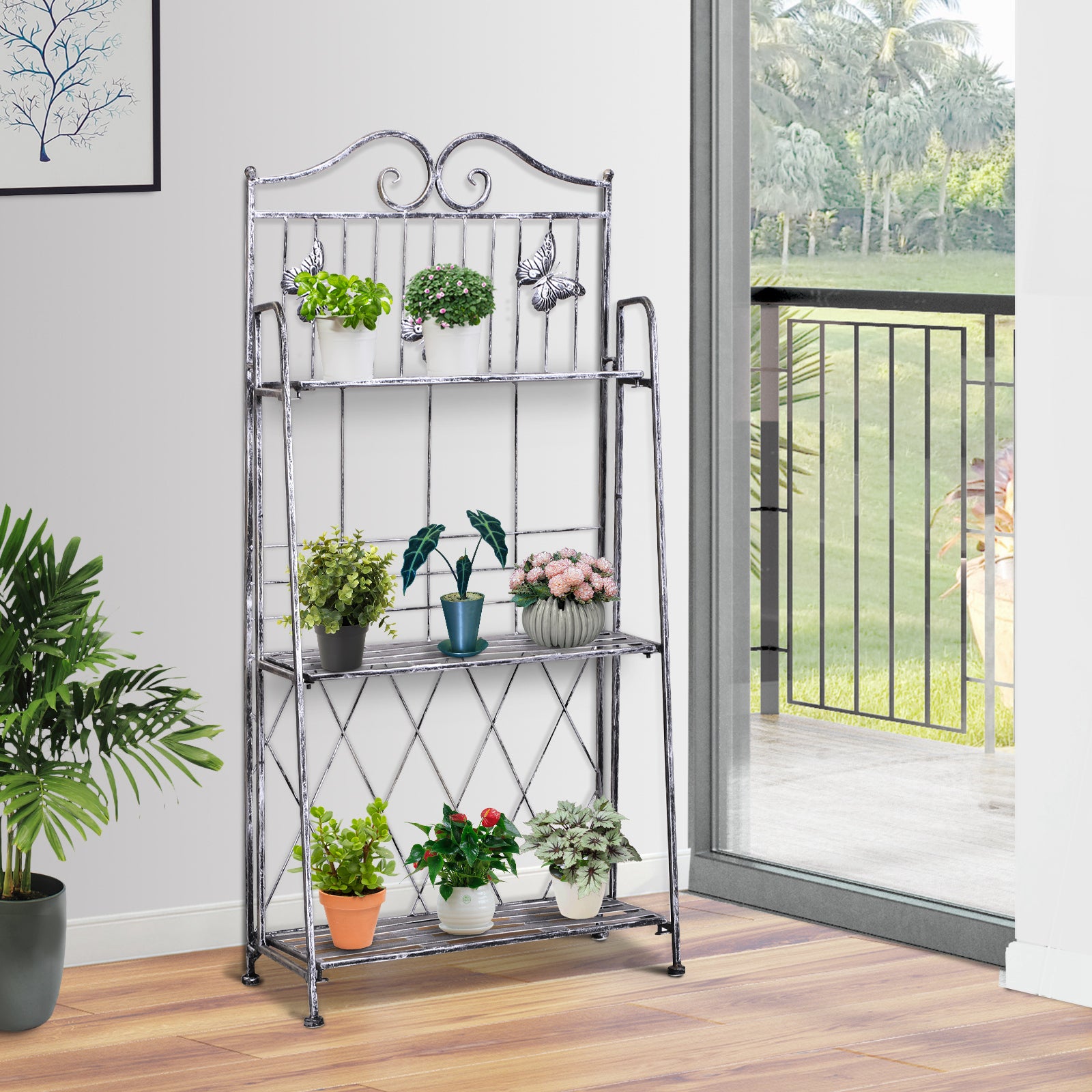 3-tier Metal Folding Plant Stand Display Rack Bookshelf Unit