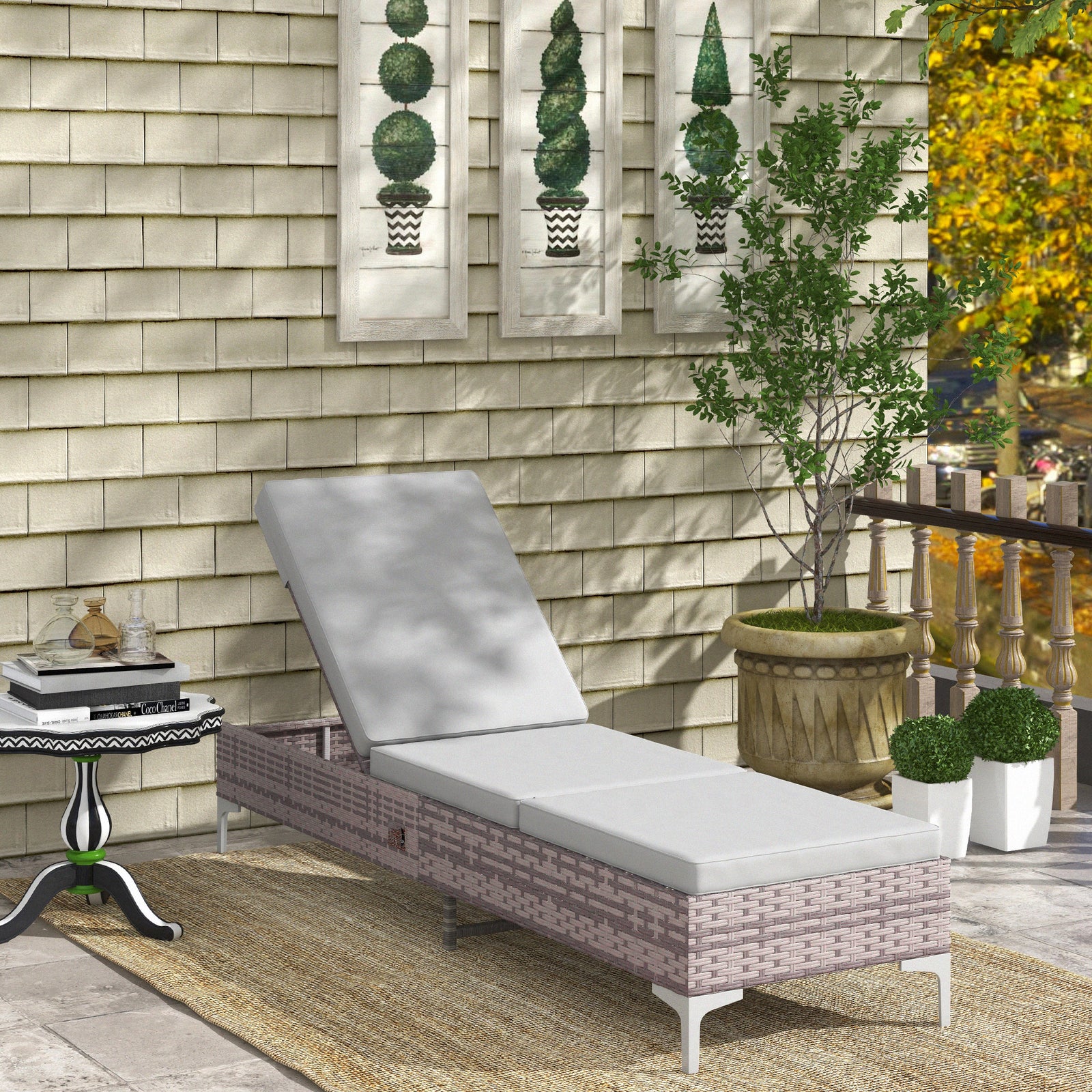 Multi-position Rattan Sun Lounger Recliner Bed Chair