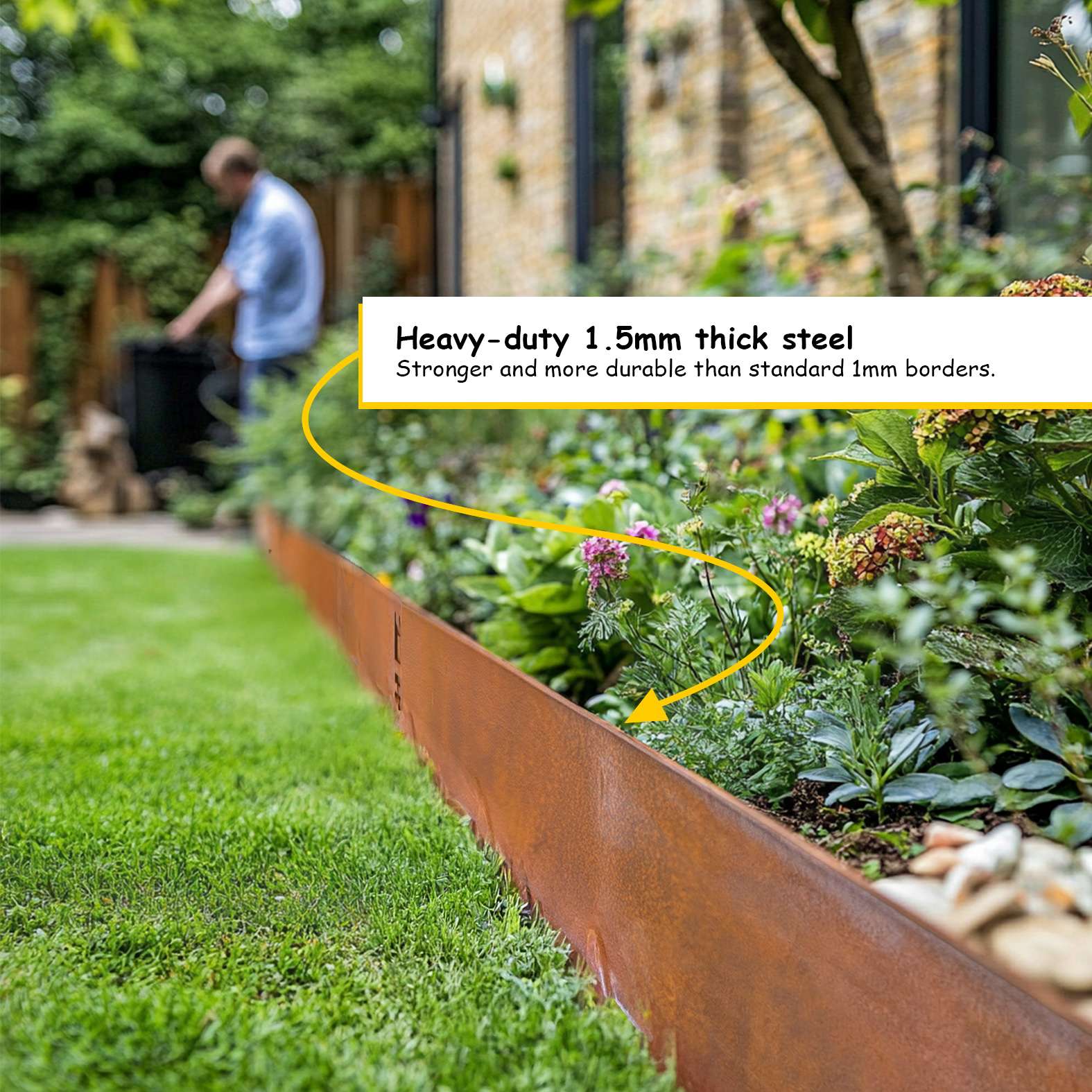 Metal Lawn Edging Garden Border - 5 Pieces | 5m | Rust