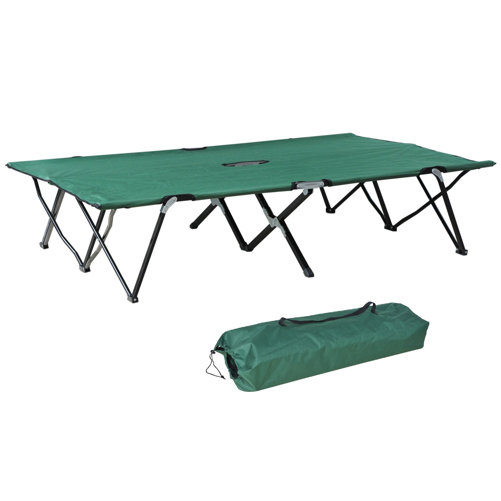 Double Camping Folding Cot Outdoor Portable Sleeping Bed | Green