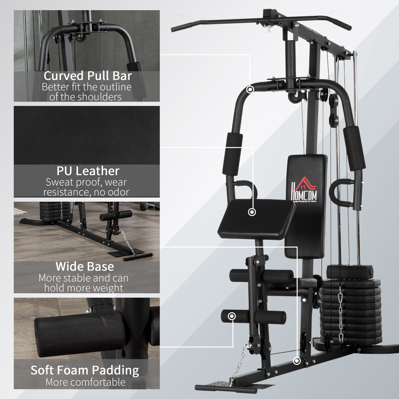 Multifunction Home Gym Machine With 45kg Weight Stack | Black