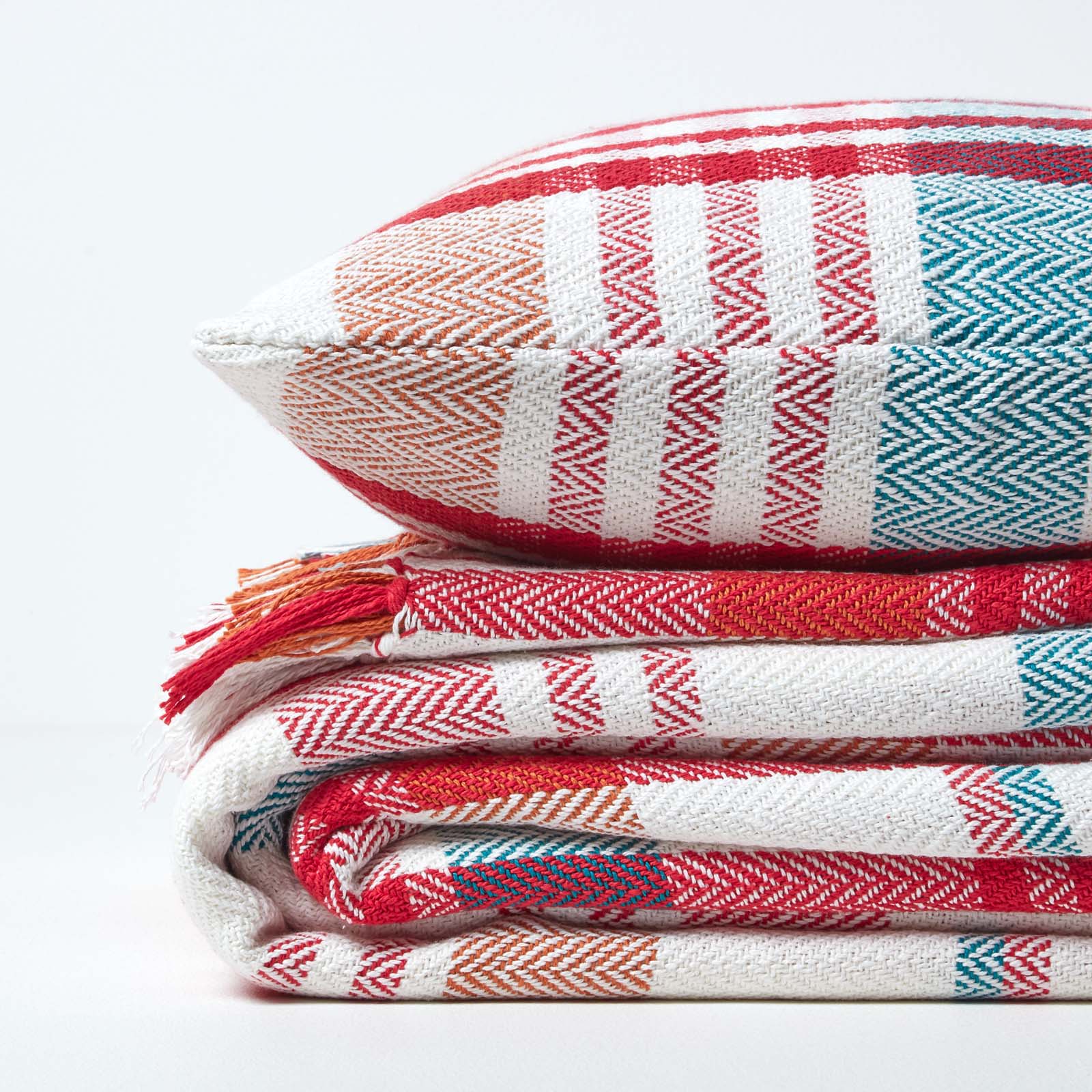 Tartan 100% Cotton Falun Throw With Tassels | 225cm x 255cm | Red